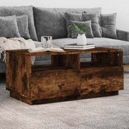 Berkfield Home Coffee Table with LED Lights Smoked Oak 90x49x40 cm in Brown - Size: 90 x 49 x 40 cm - thumbnail 2