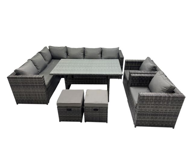 Fimous Outdoor PE Rattan Sofa Set with with 2 Chairs 2 Small Stools in Dark Grey - image 1