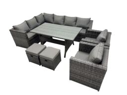 Fimous Outdoor PE Rattan Sofa Set with with 2 Chairs 2 Small Stools in Dark Grey - thumbnail 2