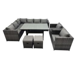 Fimous Outdoor PE Rattan Sofa Set with with 2 Chairs 2 Small Stools in Dark Grey - thumbnail 1