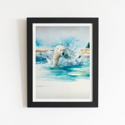 "Warren Reed - Designer Hunting Polar Bear Watercolour Framed Art Print in Black - Size: W12"" x H16""" - thumbnail 2