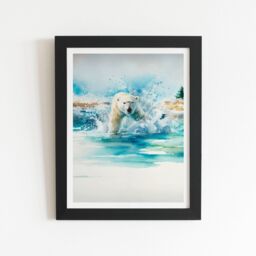 "Warren Reed - Designer Hunting Polar Bear Watercolour Framed Art Print in Black - Size: W12"" x H16""" - thumbnail 1