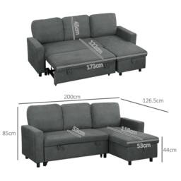 Wyld Haus Sesune Yoli Charcoal Grey Pull Out Corner Sofa Bed Storage & Side - thumbnail 4