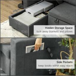 Wyld Haus Sesune Yoli Charcoal Grey Pull Out Corner Sofa Bed Storage & Side - thumbnail 6