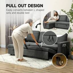 Wyld Haus Sesune Yoli Charcoal Grey Pull Out Corner Sofa Bed Storage & Side - thumbnail 5