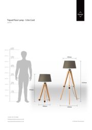 Orsina Tripod Grey Fabric Shade Floor Lamp, Pale Wood Scandinavian Style Light, Chrome Detailing Accent Lamp in Natural - thumbnail 2