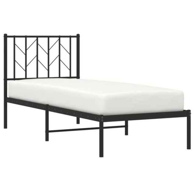 Berkfield Home Metal Bed Frame without Mattress with Headboard Black 75x190cm - Size: 75x190 cm - image 1