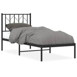 Berkfield Home Metal Bed Frame without Mattress with Headboard Black 75x190cm - Size: 75x190 cm - thumbnail 3