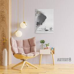 "Artery8 Two Turtles 1890 Ink Painting Canvas Wall Art Print Tsukioka in Grey - Size: W18"" x H24""" - thumbnail 3
