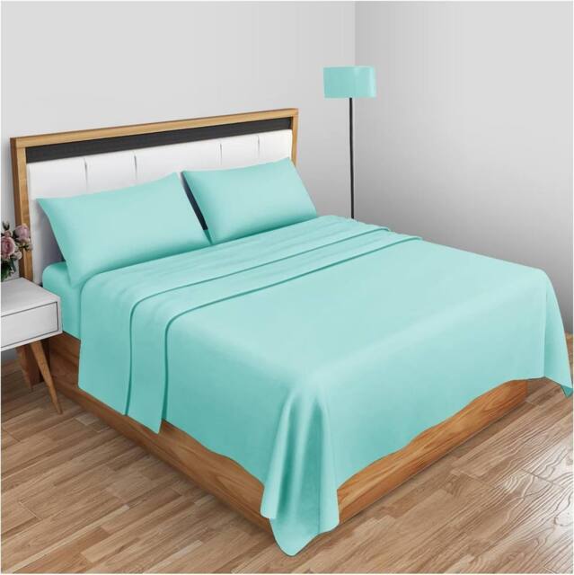 Homes-Linen 100% Egyptian Cotton Thread Count 200 Hotel Quality Flat Sheet in Aqua - Size: Single - image 1