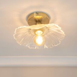ValueLights Cassia Clear Glass Flower Gold Flush Ceiling Light with LED Bulb - thumbnail 1