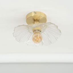 ValueLights Cassia Clear Glass Flower Gold Flush Ceiling Light with LED Bulb - thumbnail 4