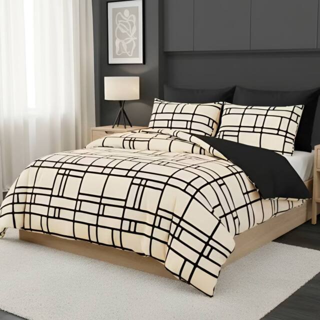 Pamposh Luxury Duvet Cover Set King Size Reversible Quilt Covers in Taupe - Size: Double - image 1