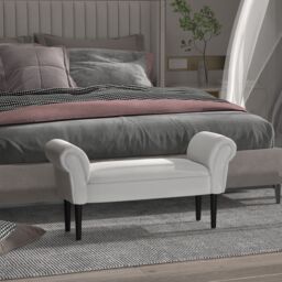 HOMCOM Bed End Bench Sofa Lounge Window Padded Seat Hallway with Wooden Leg in Light Grey