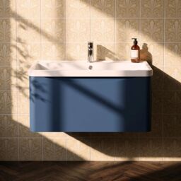 Balterley Wall Hung 1 Drawer Bathroom Vanity Unit & Basin, Satin Blue, 755mm in Blue - thumbnail 9
