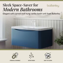Balterley Wall Hung 1 Drawer Bathroom Vanity Unit & Basin, Satin Blue, 755mm in Blue - thumbnail 3
