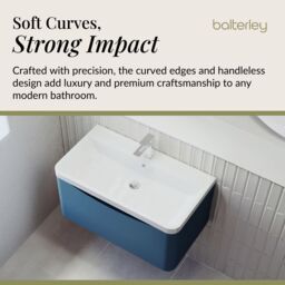 Balterley Wall Hung 1 Drawer Bathroom Vanity Unit & Basin, Satin Blue, 755mm in Blue - thumbnail 6