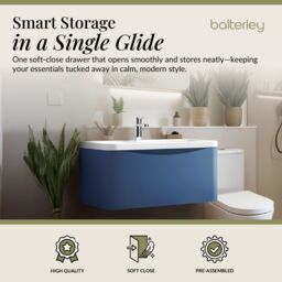 Balterley Wall Hung 1 Drawer Bathroom Vanity Unit & Basin, Satin Blue, 755mm in Blue - thumbnail 2