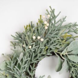Scottish Everlastings Ltd 45cm Pre-lit Frosted Wreath with Lambs Ear in Green - thumbnail 3