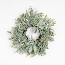 Scottish Everlastings Ltd 45cm Pre-lit Frosted Wreath with Lambs Ear in Green - thumbnail 2