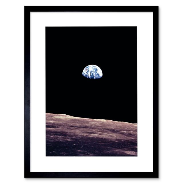 Artery8 Earthrise Space Photo Planet Earth Lunar Moon Crater Surface 1968 NASA Bill Anders Timeless Picture Framed Wall Art Print Picture 12X16 inch - image 1