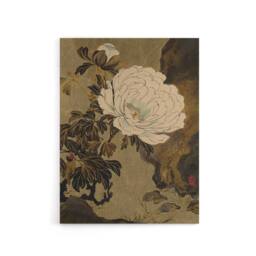 "Artery8 Shibata Zeshin Peonies Canvas Floral Japanese Wall Art in Brown - Size: W18"" x H24""" - thumbnail 1
