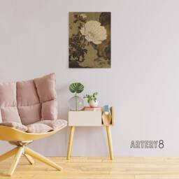 "Artery8 Shibata Zeshin Peonies Canvas Floral Japanese Wall Art in Brown - Size: W18"" x H24""" - thumbnail 3