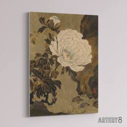 "Artery8 Shibata Zeshin Peonies Canvas Floral Japanese Wall Art in Brown - Size: W18"" x H24""" - thumbnail 2