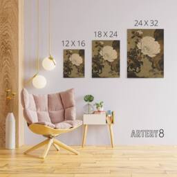 "Artery8 Shibata Zeshin Peonies Canvas Floral Japanese Wall Art in Brown - Size: W18"" x H24""" - thumbnail 4