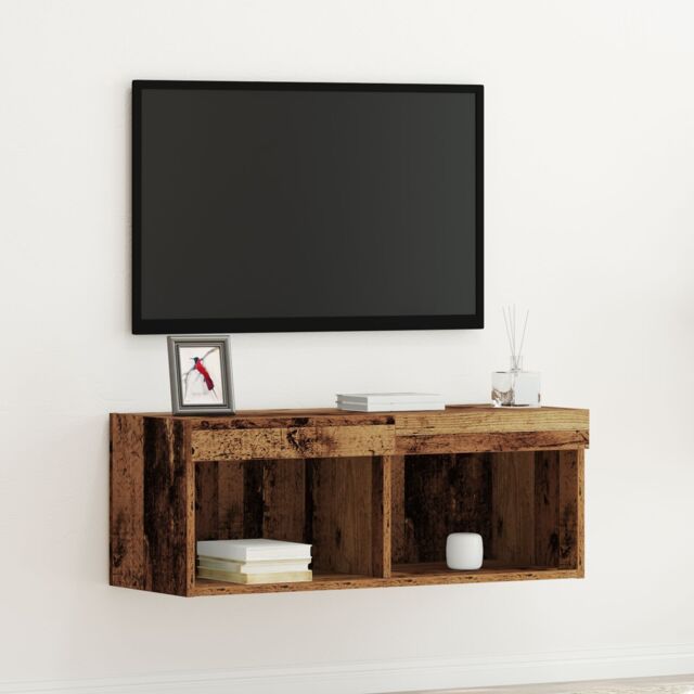 Berkfield Home TV Wall Cabinet with LED Lights Old Wood 80x30x30 cm in Brown - Size: 80 x 30 x 30 cm - image 1