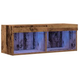 Berkfield Home TV Wall Cabinet with LED Lights Old Wood 80x30x30 cm in Brown - Size: 80 x 30 x 30 cm - thumbnail 2