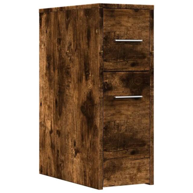 Berkfield Home Narrow Bathroom Cupboard with Wheels Smoked Oak Engineered Wood in Brown - image 1