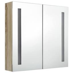 Berkfield Home LED Bathroom Mirror Cabinet Oak 62x14x60 cm in Brown - Size: 62 x 14 x 60 cm - thumbnail 3
