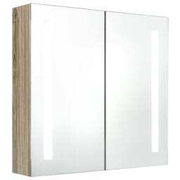 Berkfield Home LED Bathroom Mirror Cabinet Oak 62x14x60 cm in Brown - Size: 62 x 14 x 60 cm - thumbnail 2