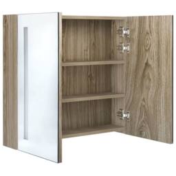 Berkfield Home LED Bathroom Mirror Cabinet Oak 62x14x60 cm in Brown - Size: 62 x 14 x 60 cm - thumbnail 5