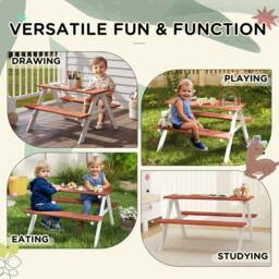 OUTSUNNY Kids Picnic Table, Wooden Table & Bench Set for 3-8 Years, Brown - thumbnail 4