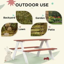 OUTSUNNY Kids Picnic Table, Wooden Table & Bench Set for 3-8 Years, Brown - thumbnail 5