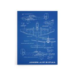 "Artery8 Junkers Ju 87 B1 Stuka Aircraft Blueprint Canvas Wall Art Print in Blue - Size: W18"" x H24""" - thumbnail 1