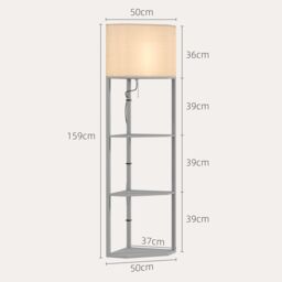 HOMCOM Corner Modern Floor Lamp with Shelves for Living Room, Bedroom in Light Grey - thumbnail 3