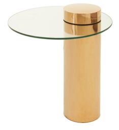 Orsina Clear Glass Rose Gold Base Side Table, Stylish & Modern Round Accent Table for Living Room & Hallway - thumbnail 4