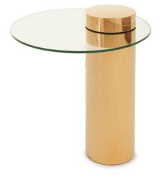 Orsina Clear Glass Rose Gold Base Side Table, Stylish & Modern Round Accent Table for Living Room & Hallway