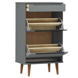 Berkfield Home Shoe Cabinet MOLDE Grey 59, 5x35x103 cm Solid Wood Pine - Size: 5 x 35 x 103 cm - thumbnail 5