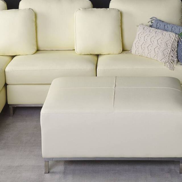 Wyld and Coco Aurea Beige Genuine Leather Ottoman Footstool - Minimalist Rectangular - image 1