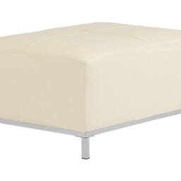 Wyld and Coco Aurea Beige Genuine Leather Ottoman Footstool - Minimalist Rectangular - thumbnail 2