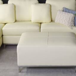 Wyld and Coco Aurea Beige Genuine Leather Ottoman Footstool - Minimalist Rectangular