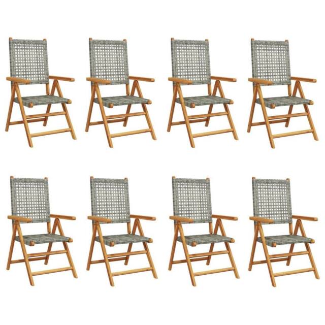 Berkfield Home Reclining Garden Chairs 8 pcs Grey Poly Rattan & Solid Wood - image 1