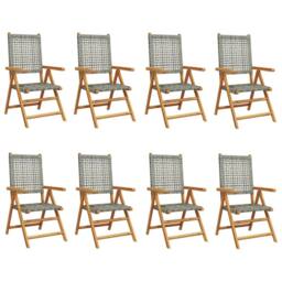 Berkfield Home Reclining Garden Chairs 8 pcs Grey Poly Rattan & Solid Wood - thumbnail 1