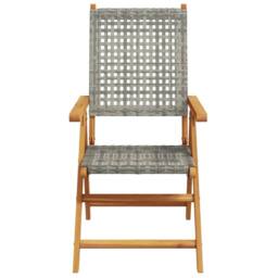 Berkfield Home Reclining Garden Chairs 8 pcs Grey Poly Rattan & Solid Wood - thumbnail 4