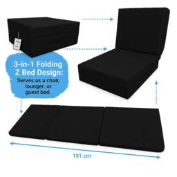 House of Home Fold Out Z Bed Single Size Chair Bed Folding Guest Sofa Black - thumbnail 4