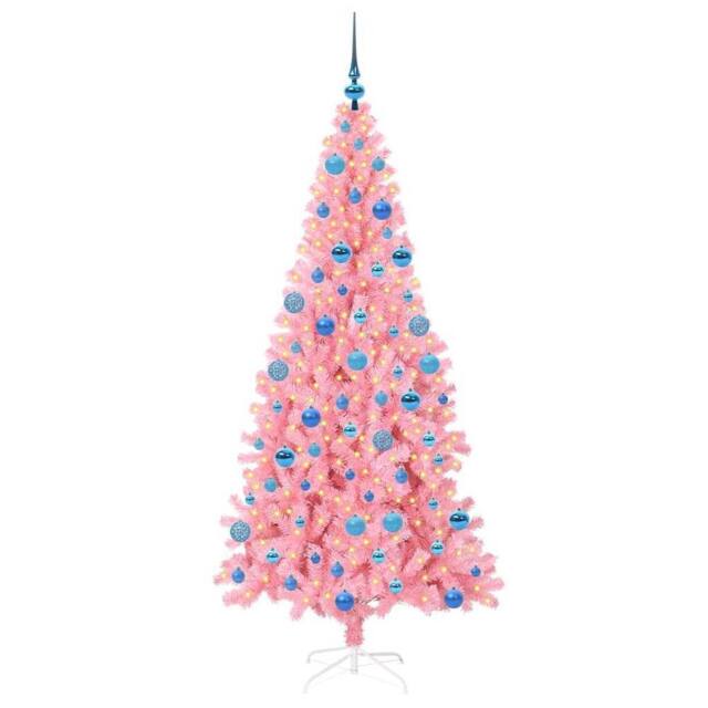Berkfield Home Lush Christmas Tree with 300 LEDs with Stand Pink 180 cm PVC - image 1